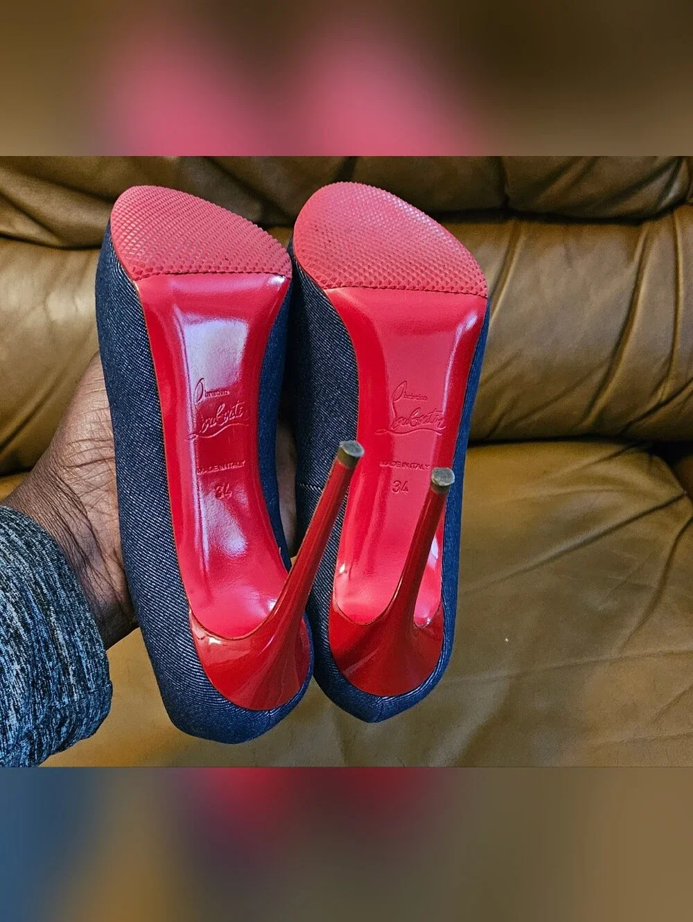 Christian Louboutin Denim Peep-Toe Platform Pump Heels Size 4 US